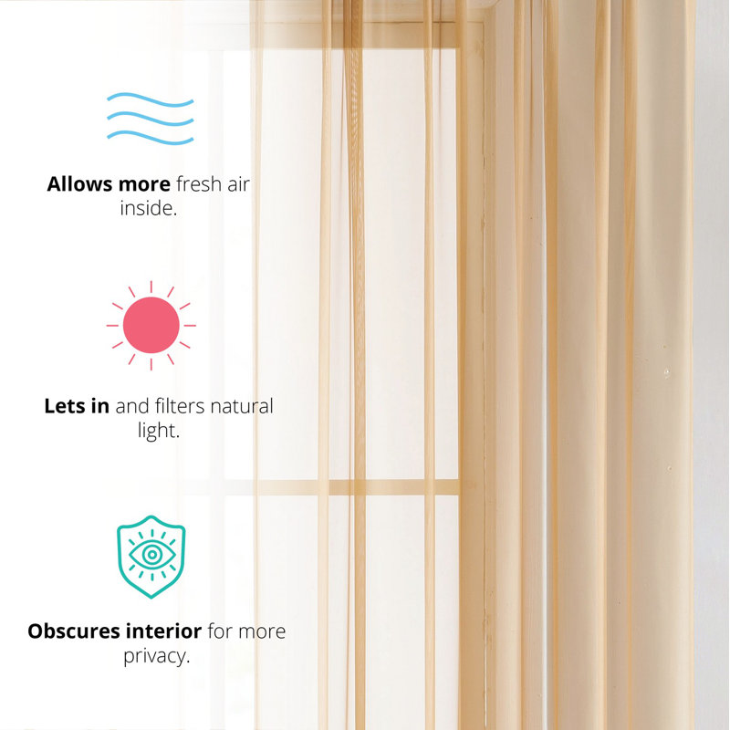 Daxin Sheer Voile Rod Pocket Curtain Panels, Gold, 54" W x 63" L