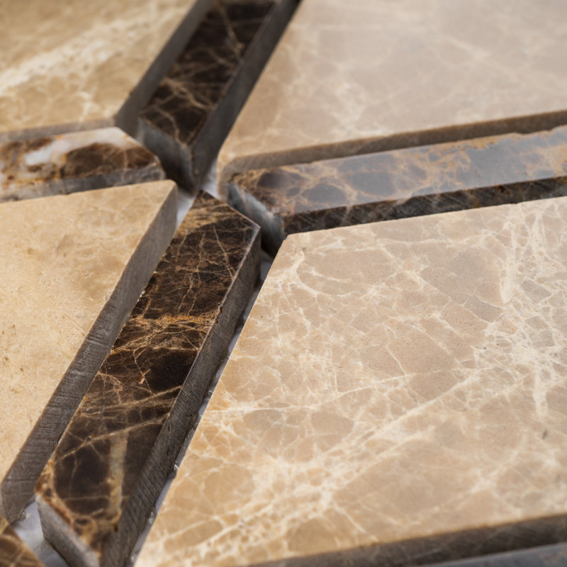 Emperador Natural Stone Grid Marble Look Mosaic Wall Tile, Brown/Beige