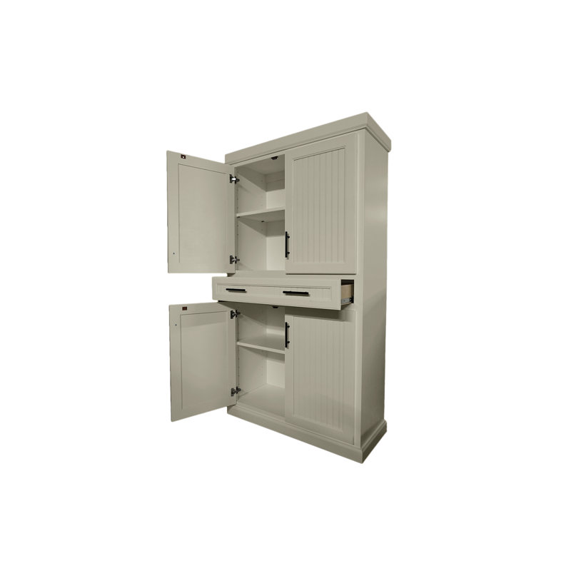 Garde-manger en bois massif avec tiroir Coastal, Blanc doux