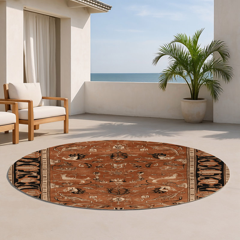 Persian Brown Indoor and Outdoor Area Rug, Round 5'