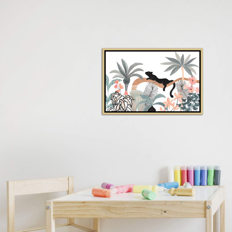 Jaguar dans la jungle, H 40 po x l 60 po x 1,5 po, Toile encadrée d'or