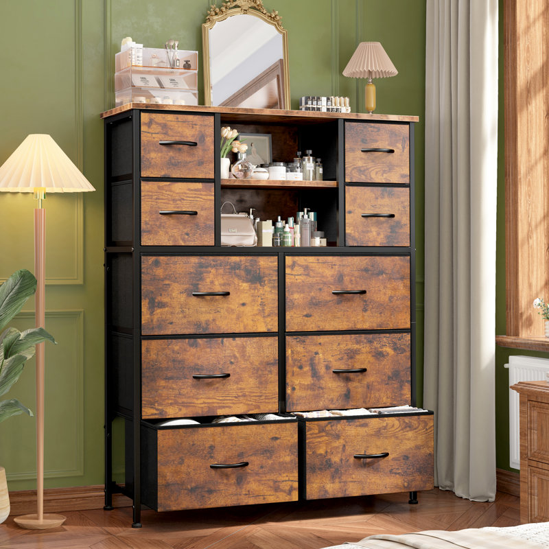 Modern Large Capacity Tall Dresser with Shelves for Versatile Home Organization, Brown/Black