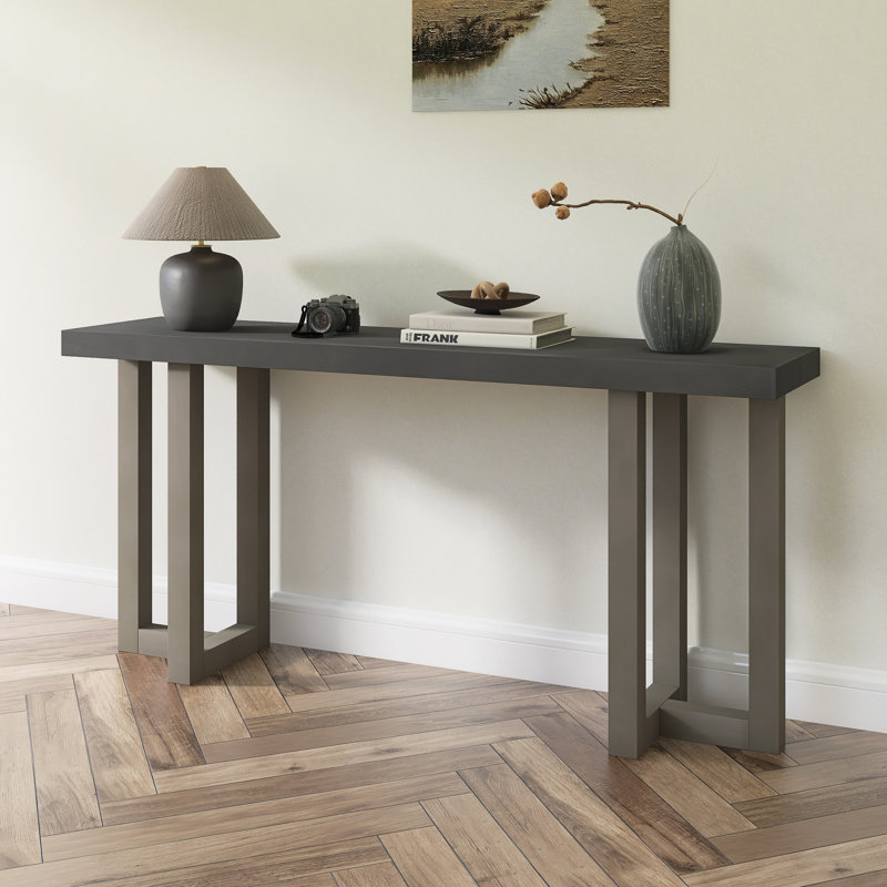 Console à conception géométrique avec pieds en pin massif, Gris, Gris