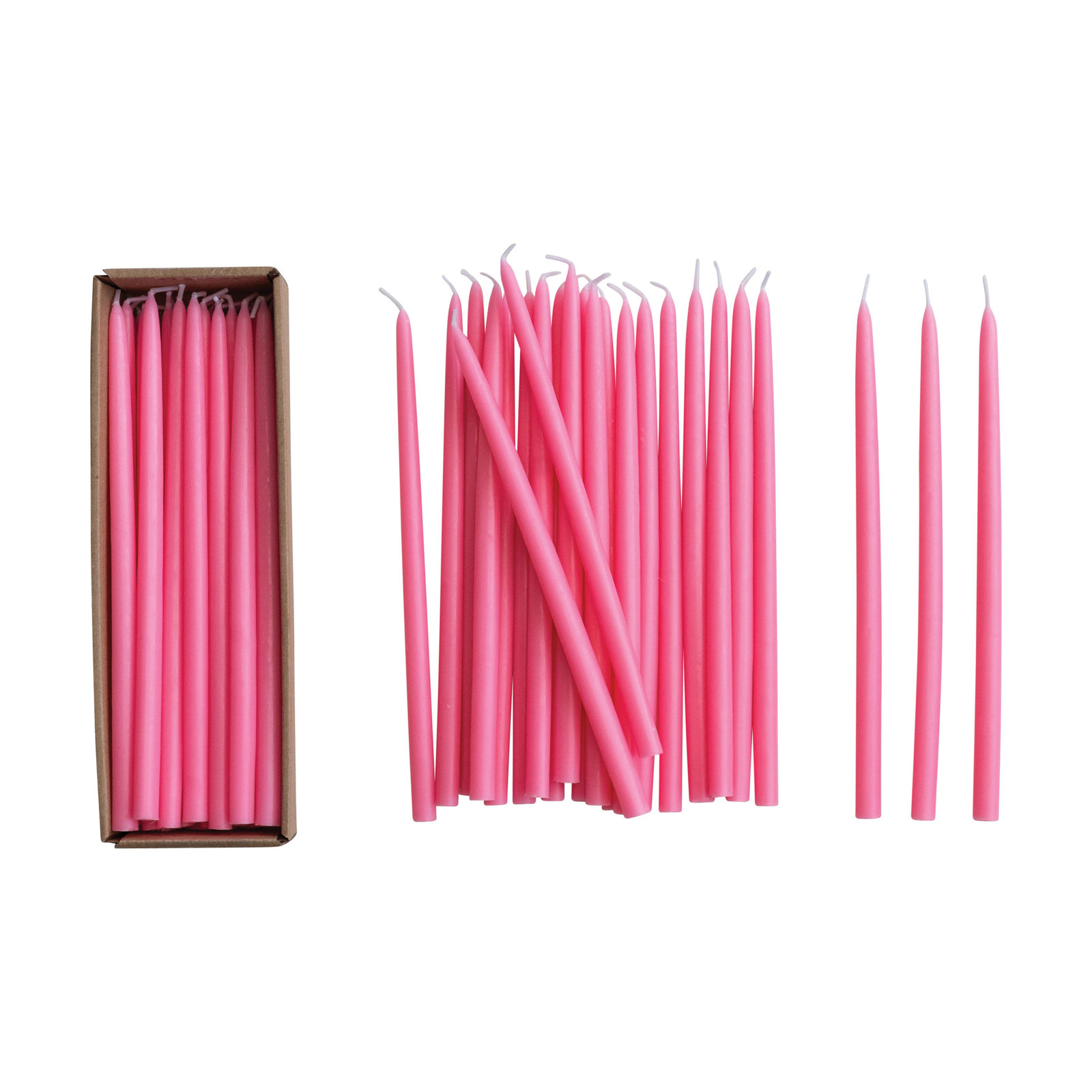 Unscented Thin Taper Candles In Box, Pink, 10" L x 0.5" W