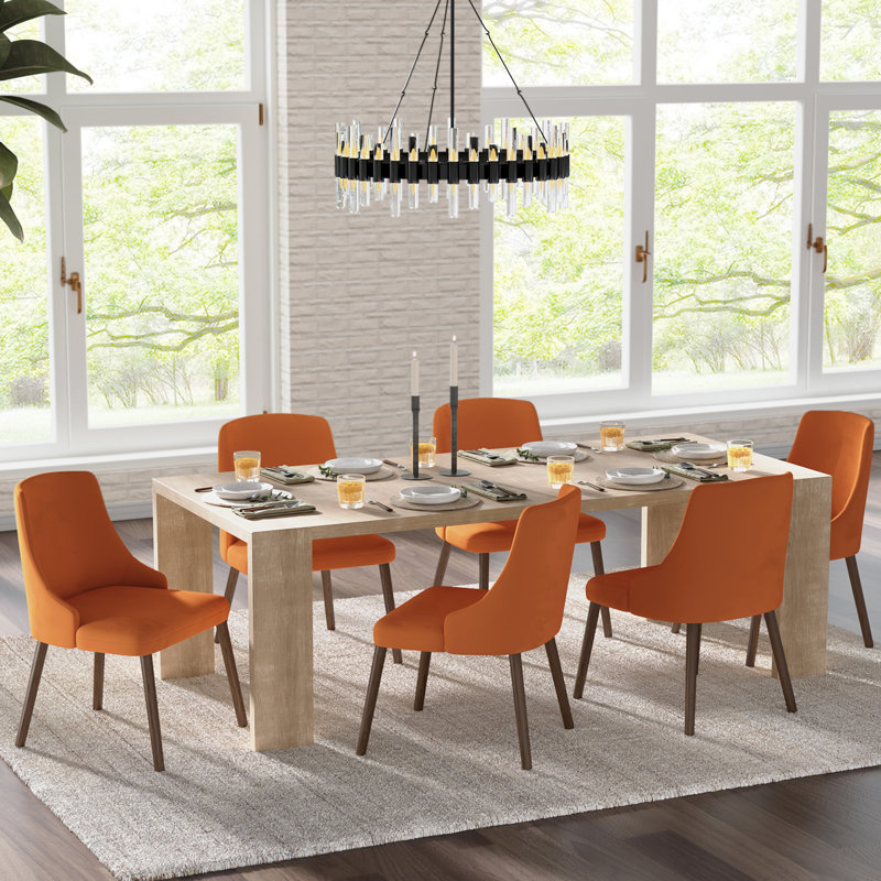 Kanalu 19.5"W Modern Upholstered Dining Chair Set with Effortless Assembly, Orange, 6