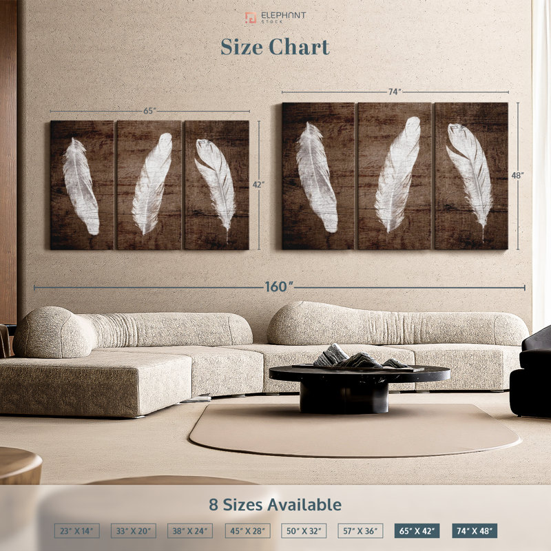 «Woodgrain White Feathers» sur toile, H 48 po x l 74 po x P 1,25 po