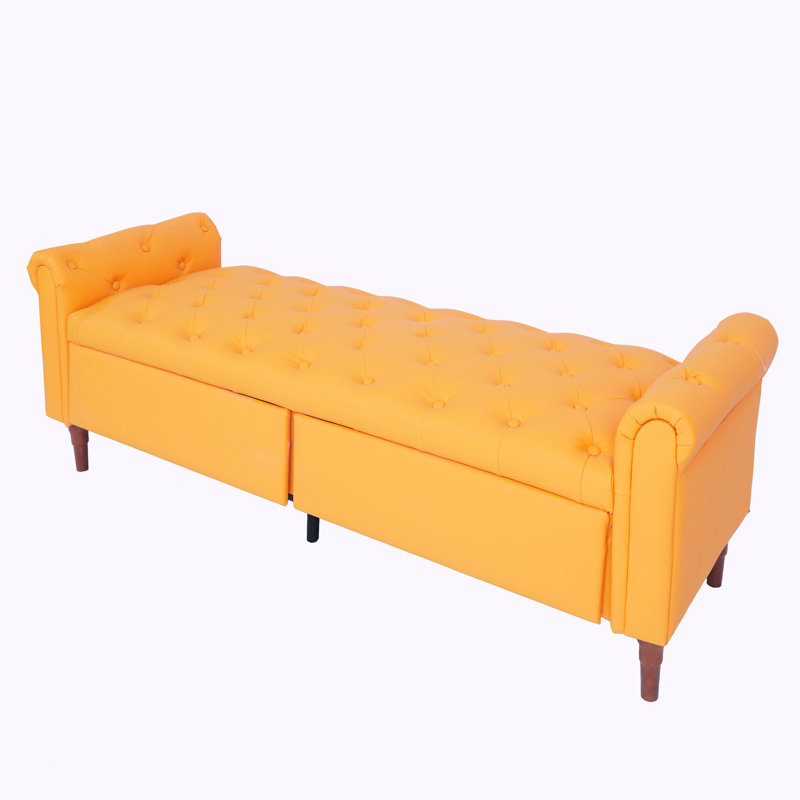 Banc de rangement en velours Laneise, Orange