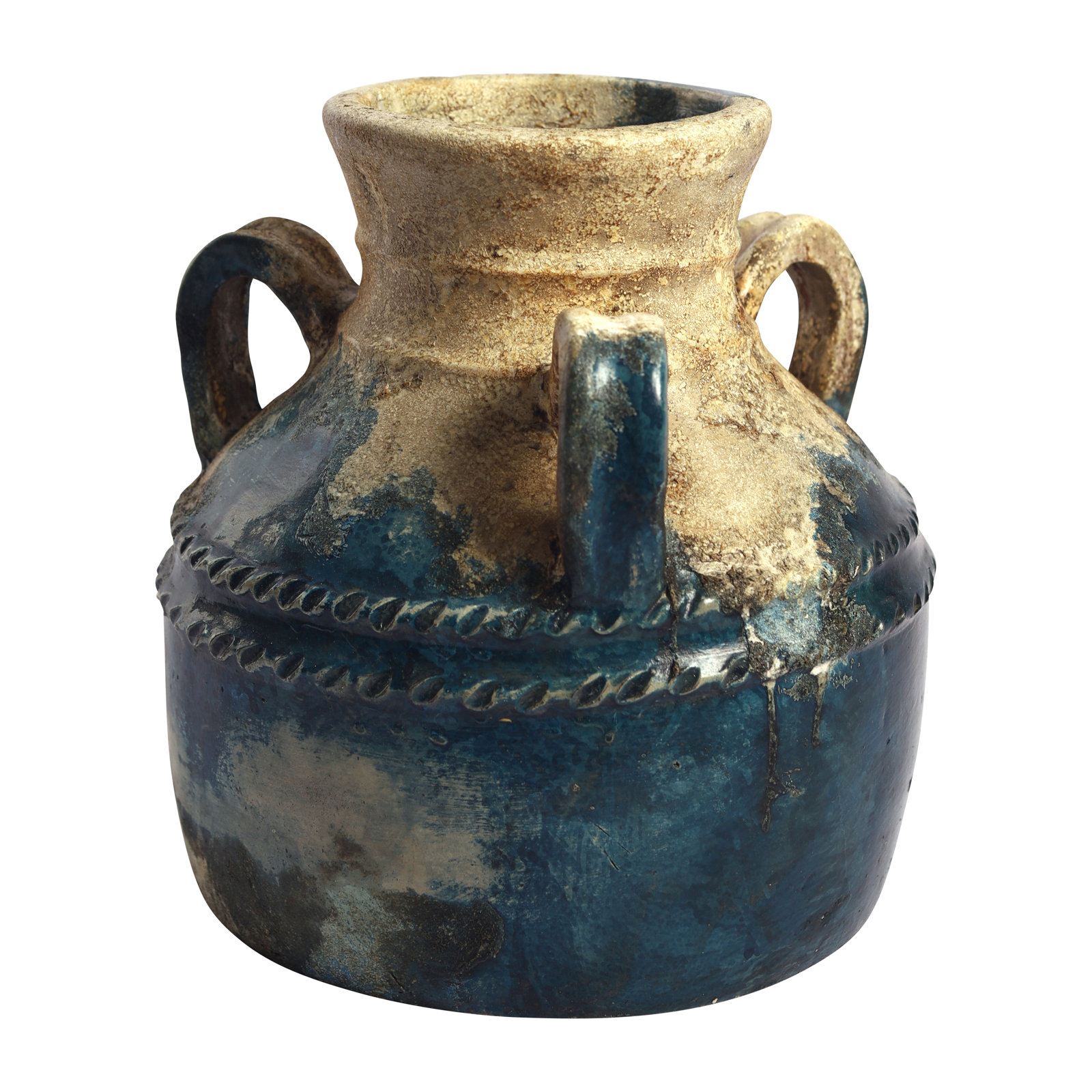 Tenney Terracotta Table Vase, 12" H x 13" W x 13" D, Blue/Beige