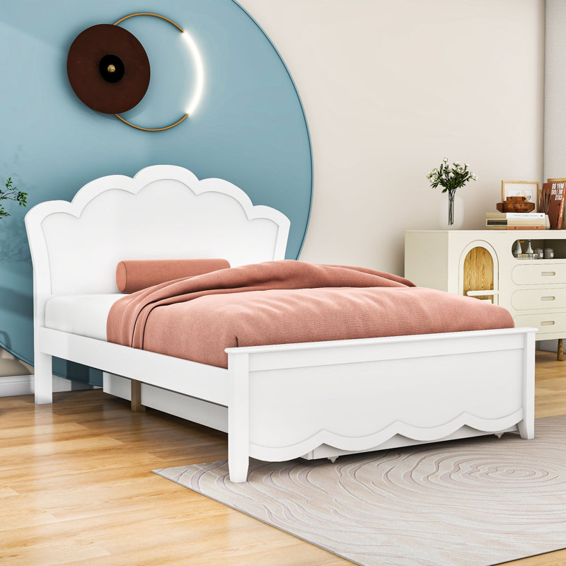 Lit plateforme en bois avec lit gigogne, Double, Blanc