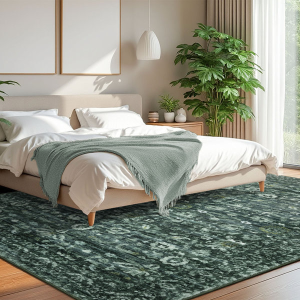 Bungalow Rose Green Machine Washable Area Rug Non Slip Bedroom Rugs ...