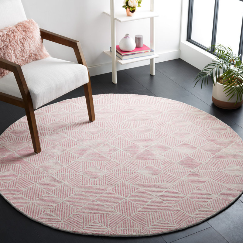 Tapis géométrique en laine touffeté à la main 0,8 po Forage, Rond 6 pi