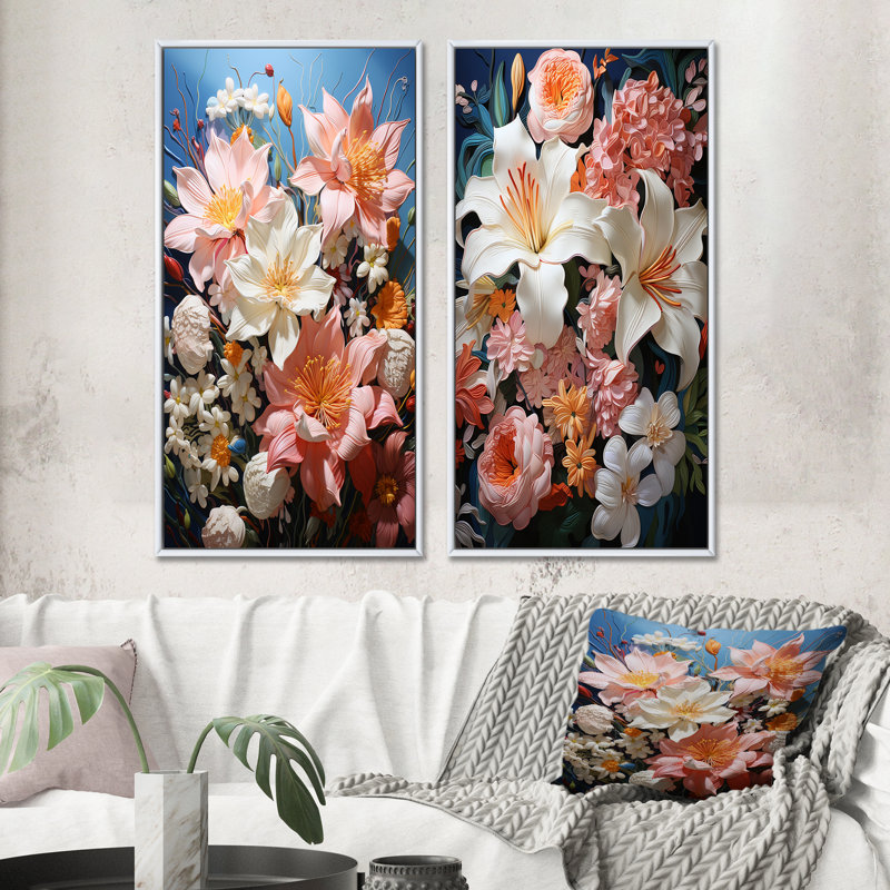 Lilies luxueux «Lilies luxueux» 2 pièces, Cadre blanc, H 40 po x l 40 po