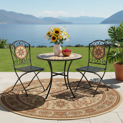 The 3-Piece Elegant Watercolor-Painting Patio Bistro Sets With Table & 2 Chairs by Bungalow Rose