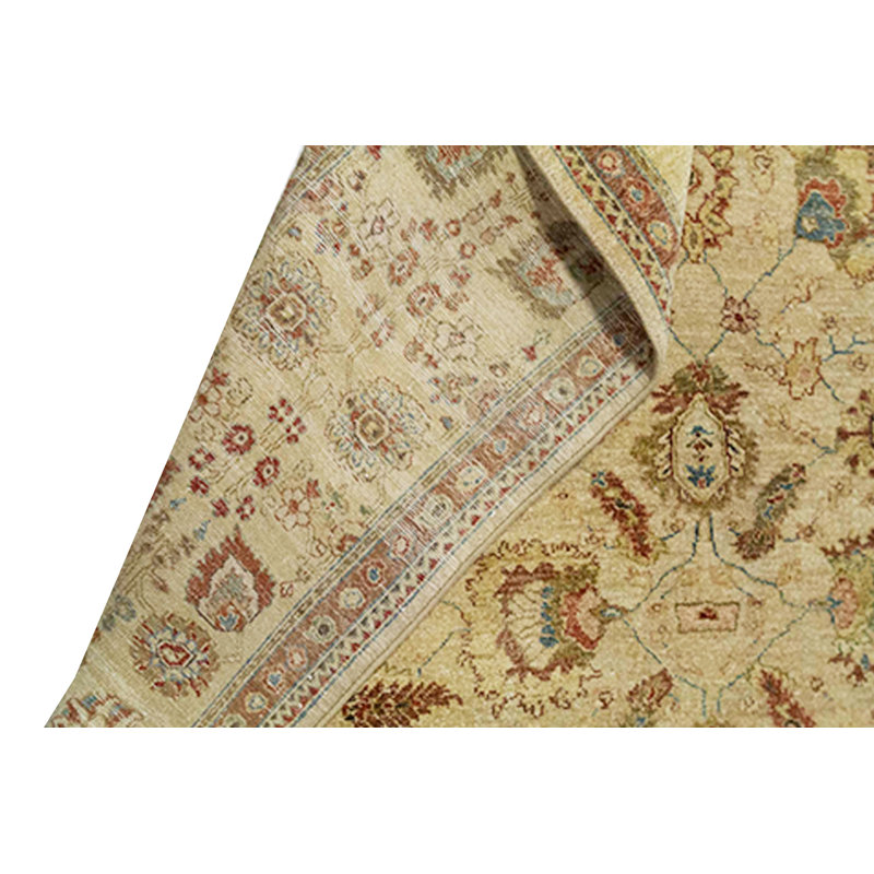 Tapis ivoire et doré de haute qualité noué à la main