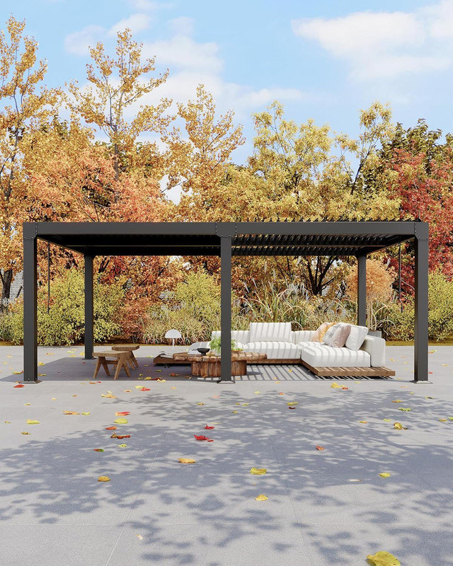 Louvered Pergola with Adjustable Roof, Reinforced Aluminum Frame & Drainage System for Patio
