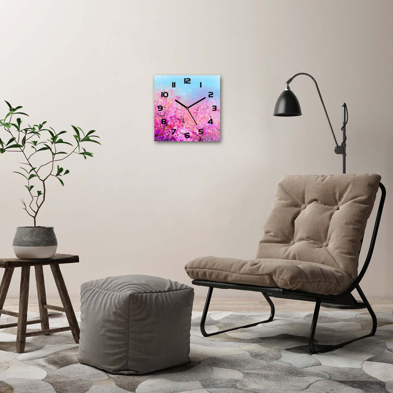 Hasnan Glass Wall Clock, Black/Pink/Blue