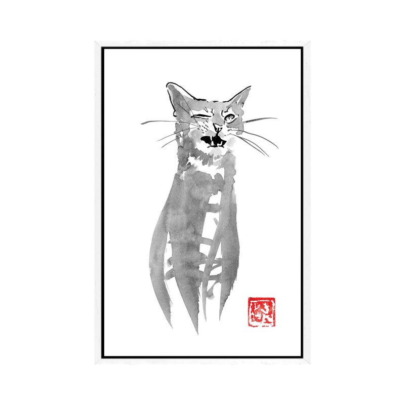 Blinking Cat 1 Piece Painting on Canvas, 101.6 cm H x 66.04 cm W, White Framed