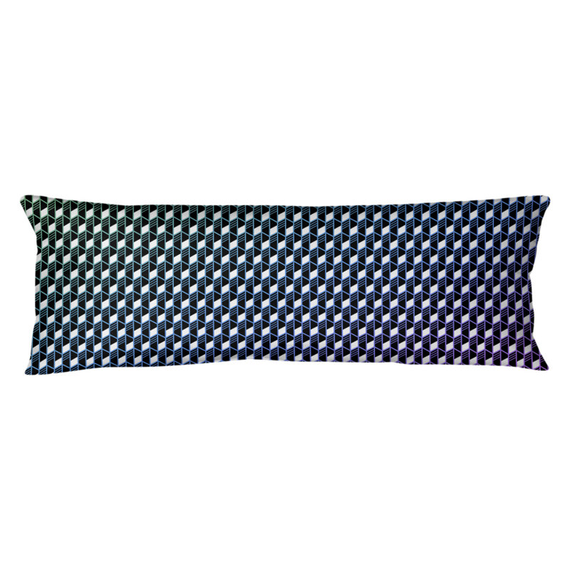Coussin lombaire géométrique, Bourre en polyester, Noir / mauve / bleu
