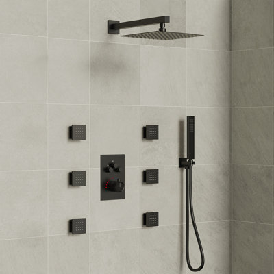 Wall Mounted Thermostatic Shower System , High Pressure Rainfall Shower Head with Handheld Shower
