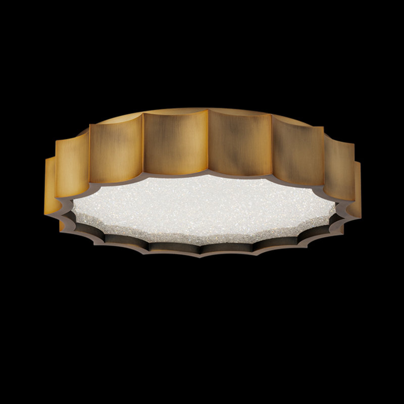 Tarte 1 Light Crystal LED Flush Mount, Aged Brass