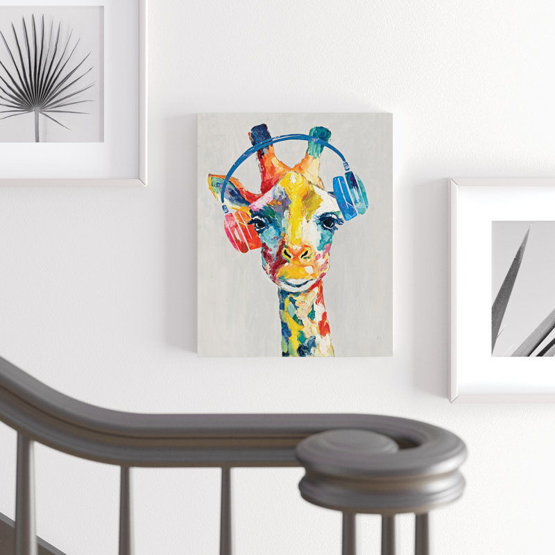 Art sur toile, girafe musicale Aramis, H 20 po x l 16 po x P 1,25 po