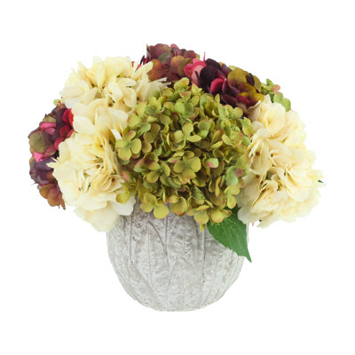 Hydrangeas Arranged in Round Stone Pot