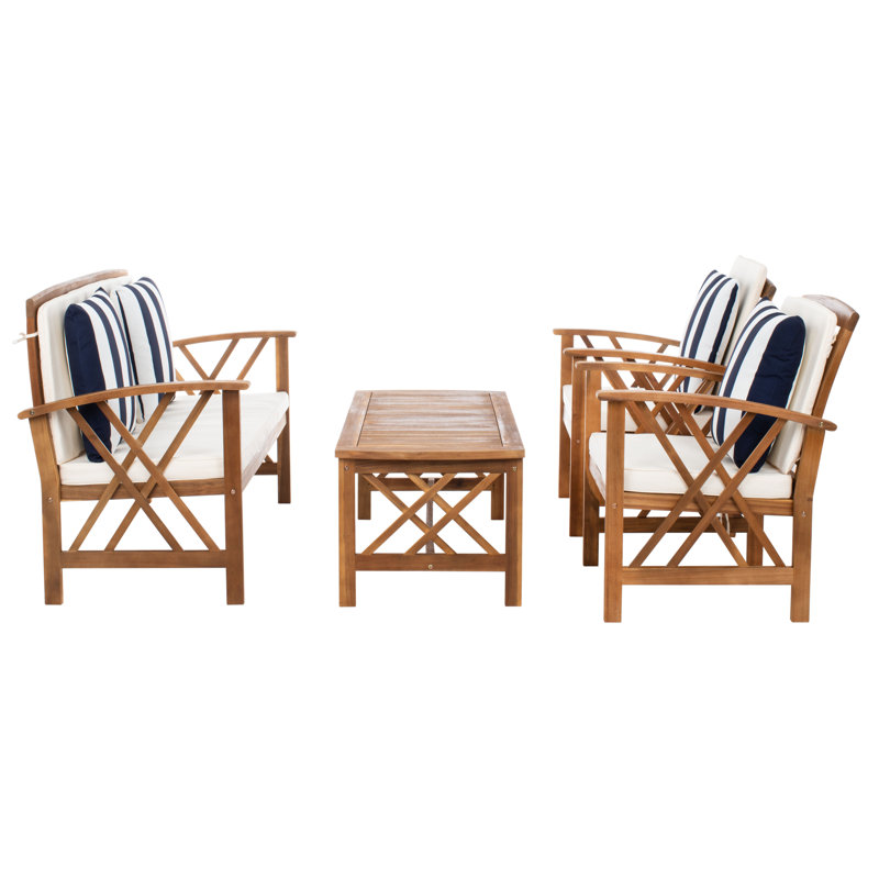 Hurteau Acacia 4 - Person Patio Conversation Set with Cushions