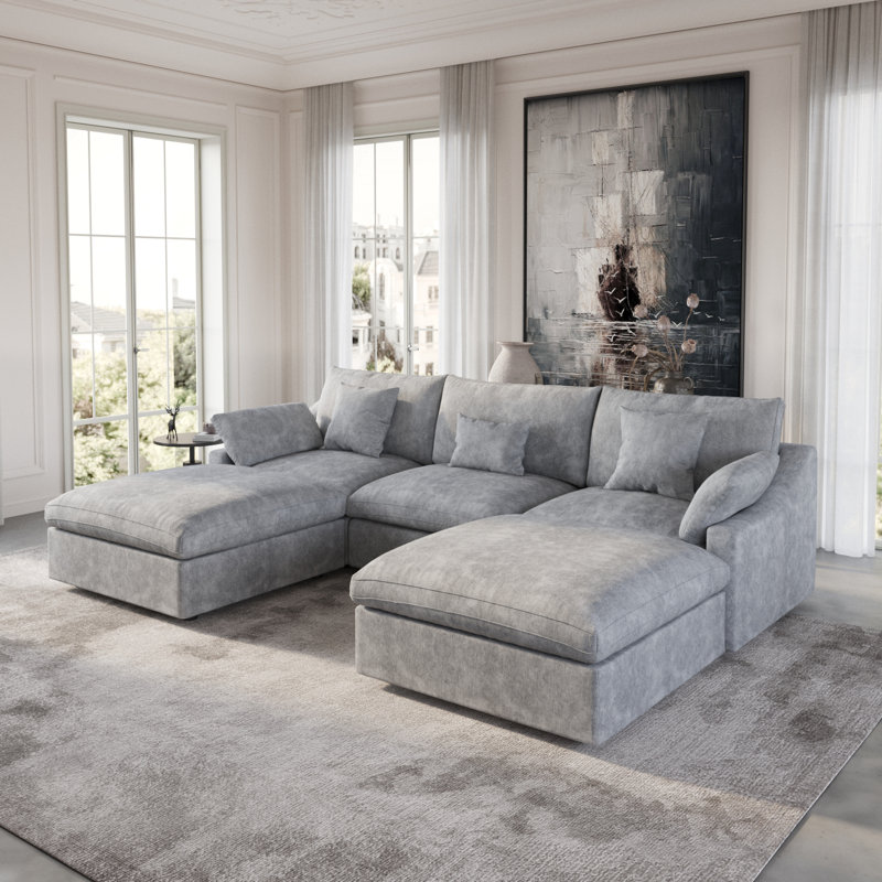 Kyna Upholstered 5-piece Linen Slipcovered Sectional(3 Seat), Light Gray Linen