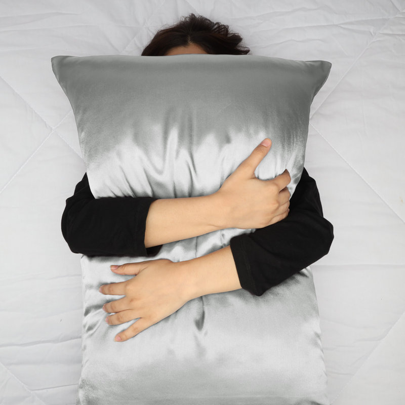 Luxury Satin Pillowcase Set of 2 - Silk Feel for Hair & Skin, Anti-Frizz & Cooling Effect, Grey