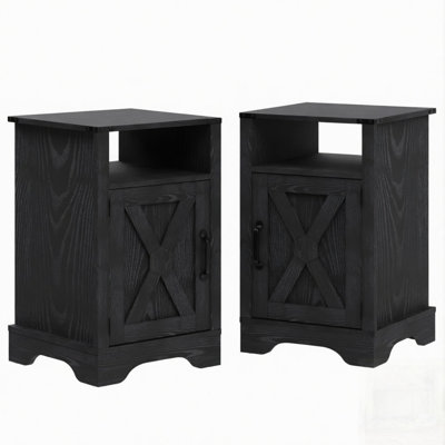Set of 2, Farmhouse Nightstands with Charging Station and Spacious Storage for Modern Convenience