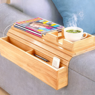 Bamboo Sofa Arm Storage Rack with Cup Holder 2-in-1 Sofa Arm Tray Sliding Removable Tray Foldable Sofa Table