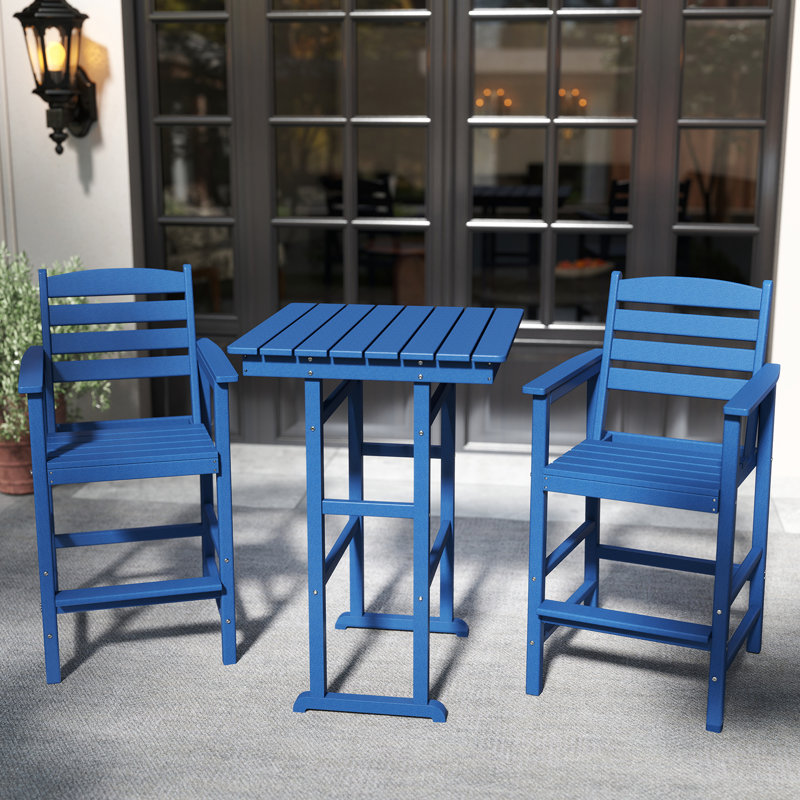  Hdpe Outdoor Patio Bar Set, Tall Adirondack Bar Chair And Table Set (3 Pcs), Navy