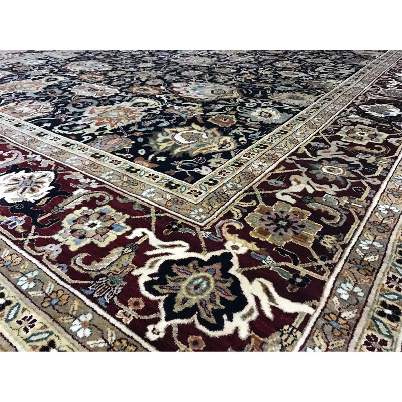 Tapis noir et rouge de haute qualité noué à la main