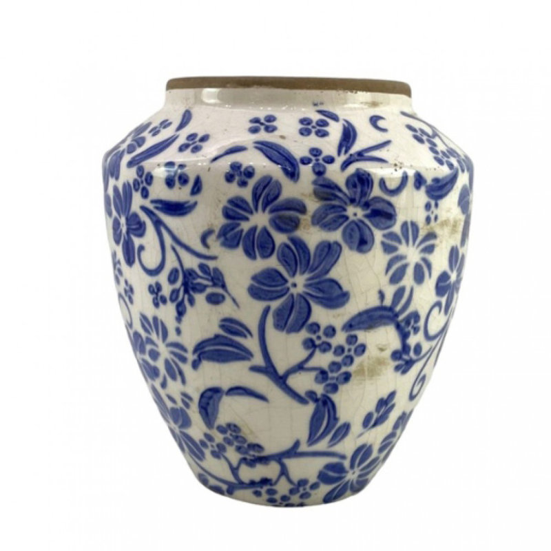 White With Blue Floral Pattern Vase