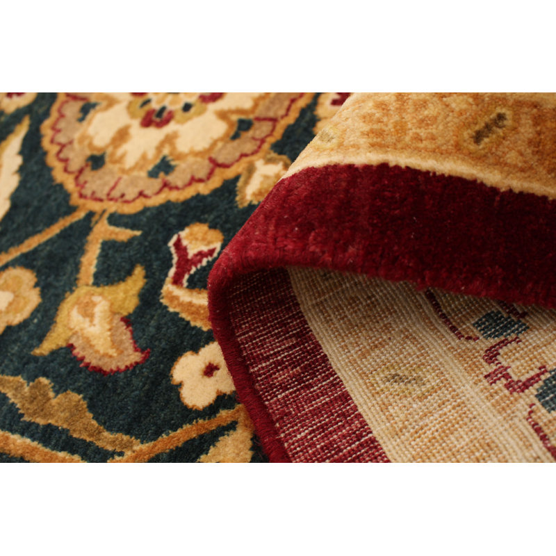 Tapis décoratif en laine noué à la main de conception unique noué à la main New Age de style persan 18/20 Bourgogne/brun/bleu 9 pi 1 po x 12 pi