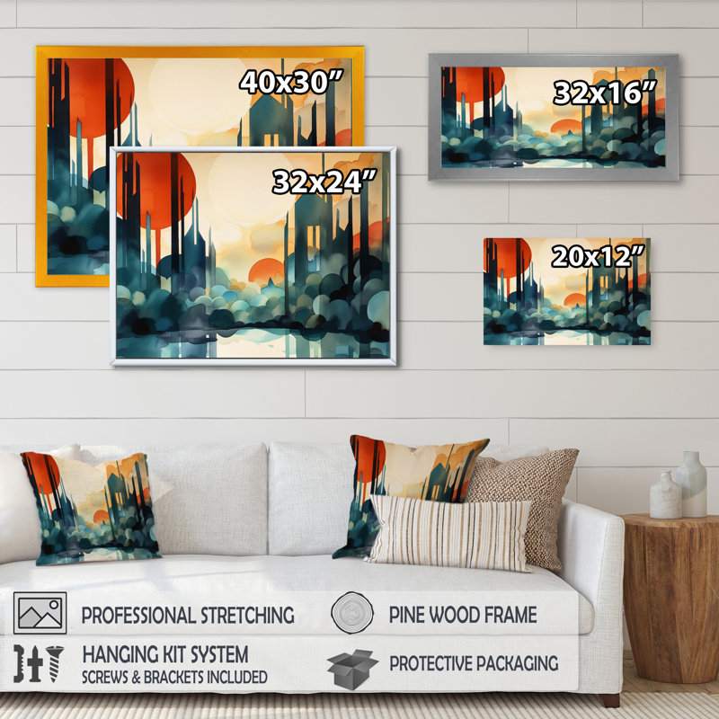 Impressions minimalistes des montagnes et des rivières III - reproduction, H 16 po x l 32 po x P 1 po, Toile tendue