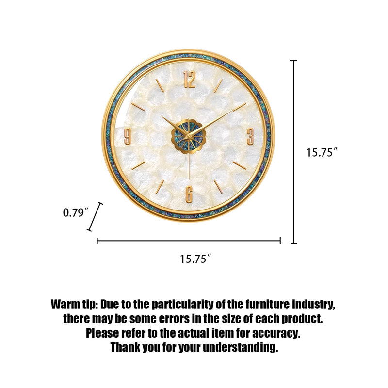 White Golden Seashell Metal Round Wall Clocks, Medium