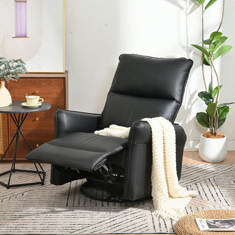 Power Swivel Rocker Recliner Chair For Adults, 270° Swivel Rocking Recliner Chair,Electric Small Recliners For Small Spaces, Single Sofa Recliner For Living Room, Bedroom,RV (Black PU)