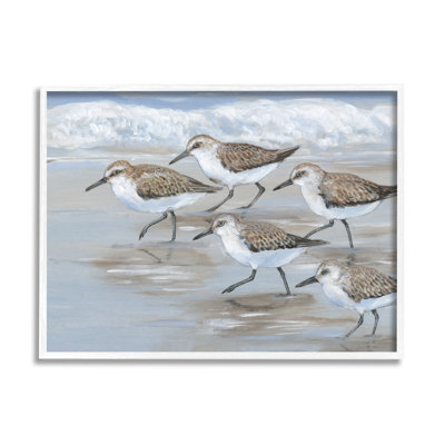 «Sandpiper Bird Flock Marching Beach Coast Waves», art mural sur toile tendue XXL par Tim Otoole