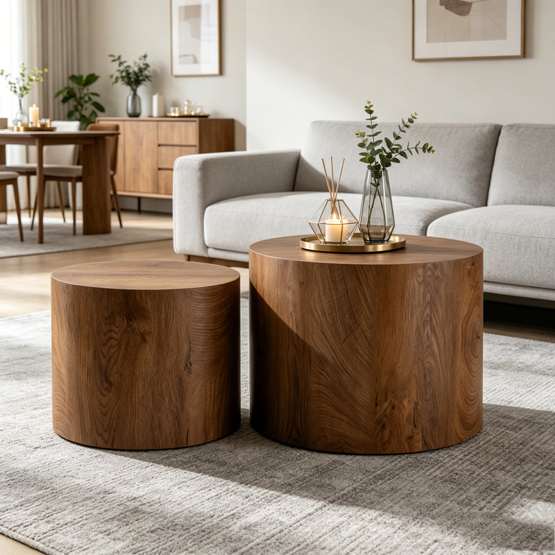 Ensemble de tables basses Nesting, Brun, bois