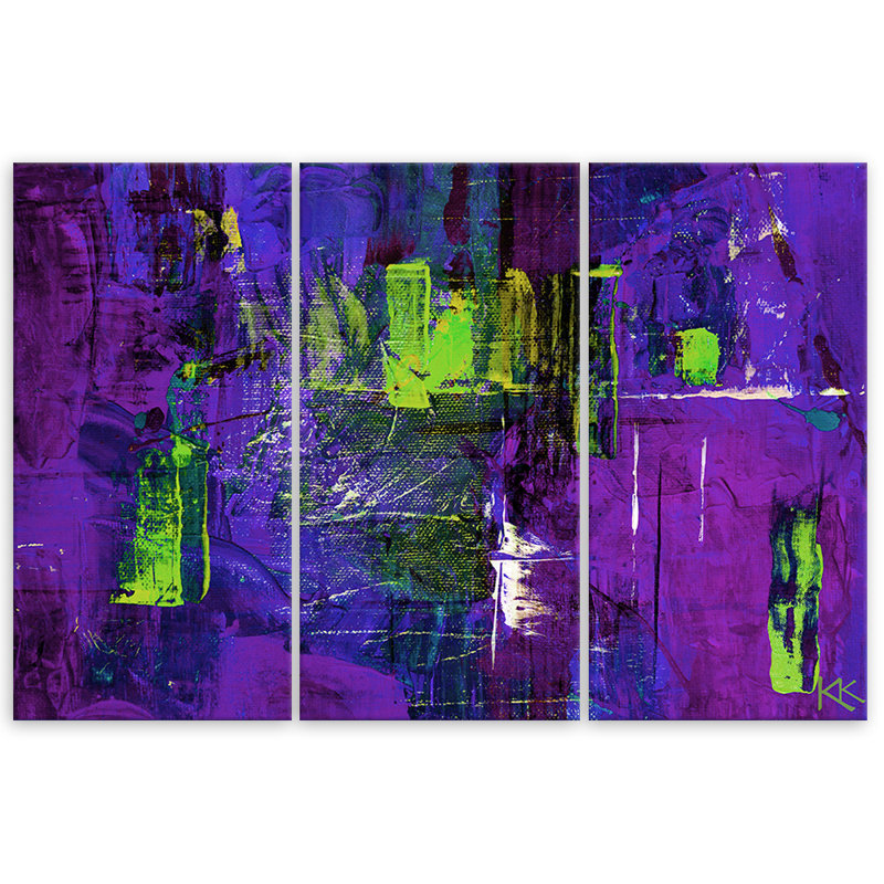Hand -Painted In Purple - 3 Piece No Frame Print on Canvas, 80cm H x 120cm W
