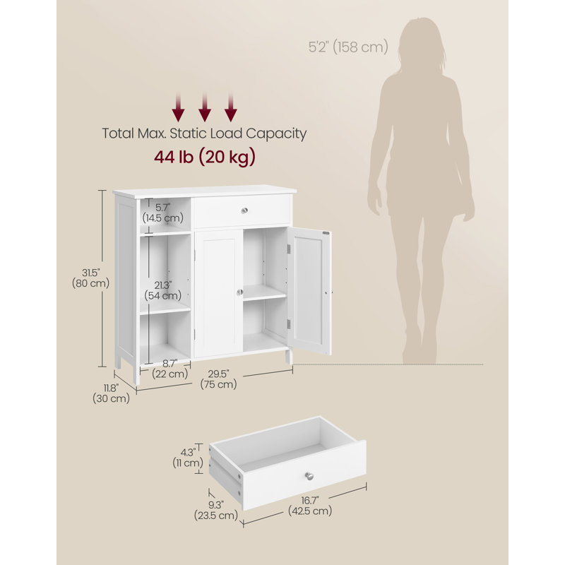 Armoire de rangement avec tiroir, 3 compartiments ouverts, tablettes réglables
