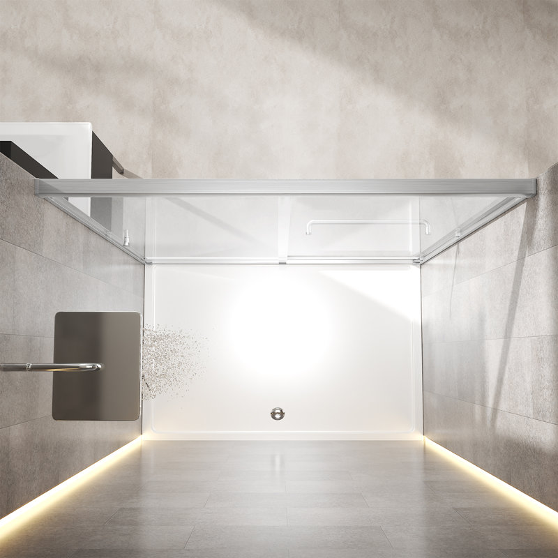 56"-60" W X 72" H Semi-Frameless Double Sliding Shower Door with Tempered Glass and Nano Coating, Brushed Nickel