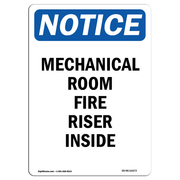 SignMission Mechanical Room Fire Riser Inside Sign | Wayfair