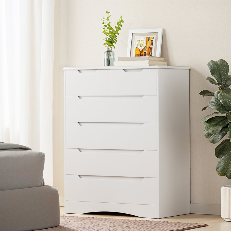 Cherea 43.7"W 6- Drawer Dresser  with concealed handles,storage cabinet, White