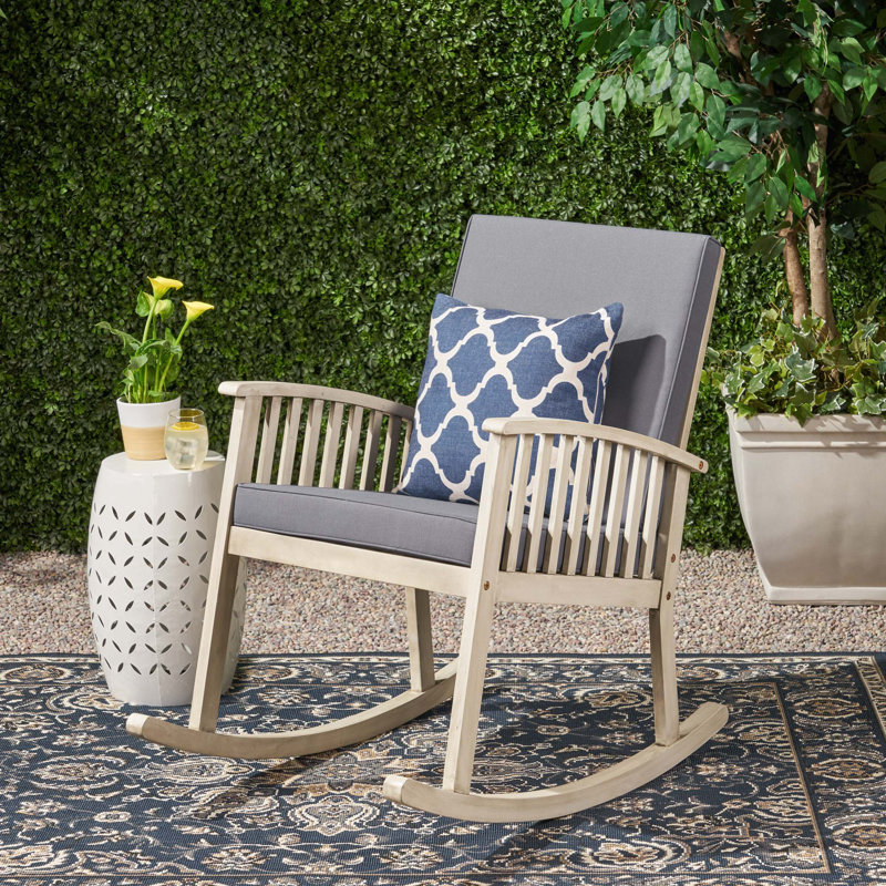 Chaise à bascule Casa Acacia, Coussin gris / cadre blanc