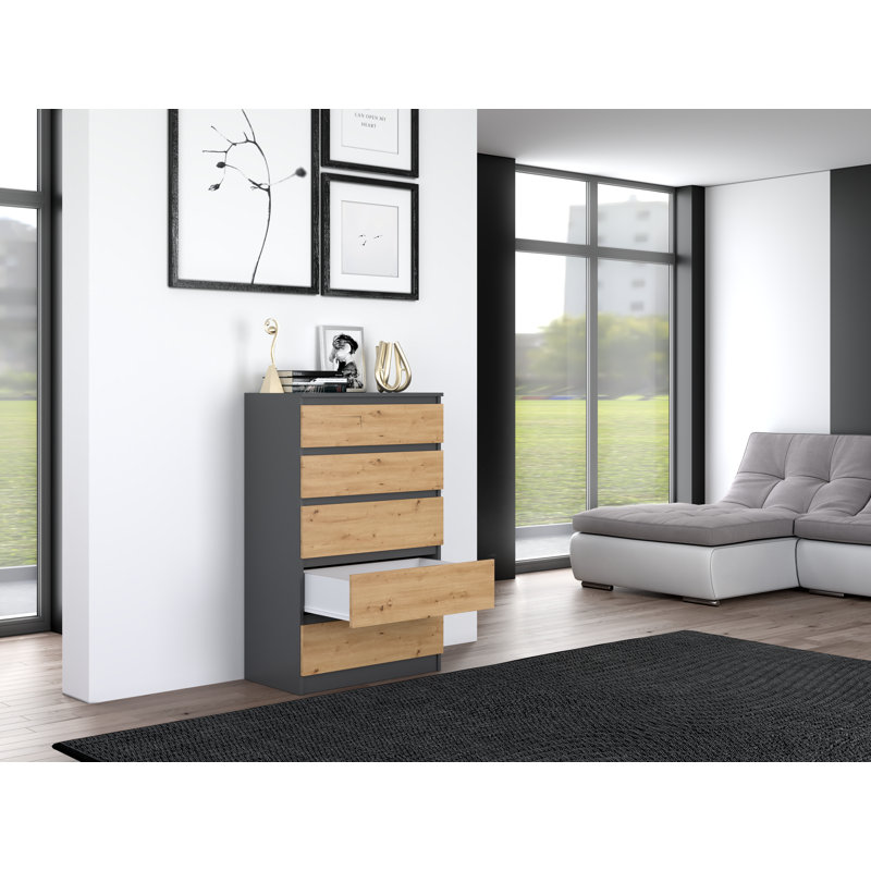 Tonya 5 Drawer 70cm Chest of Drawers, Anthracite/Artisan Oak