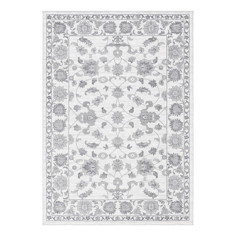 Musselman Rug, Rectangle 5' x 8', White Gray