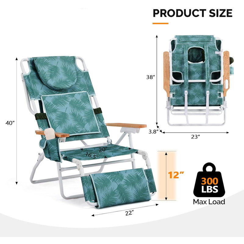 Aluminum Folding Beach Chair With Cup Holder(Set Of 1), Green Floral