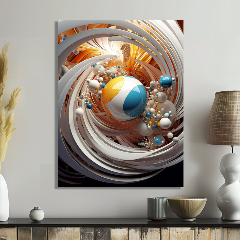 «Distant Galaxy Turquoise - Abstract Spirals», art mural, H 20 po x l 12 po x P 1 po, Toile avec cadre flottant or